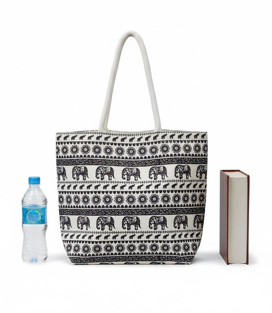 Buy PARA BOLA Large Canvas Tote Bag with Elephant Print – Reusable Grocery Bag, Eco-Friendly Shopping Bag, Travel Beach Tote with Durable Handles & Spacious Interior – 18x15 Inch Sturdy Shoulder Bag at Amazon.in