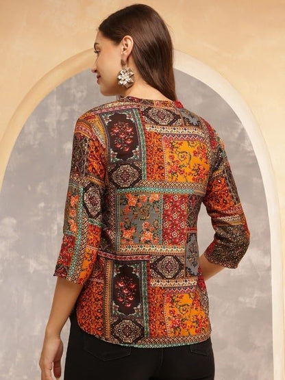 Buy BELLATELA BT Women's Short Kurti in TopsTunic Rayon Cotton Blend | Ladies Ethnic Tunic (in, Alpha, M, Regular, Slim Girls, Kesar-Multicolor) at Amazon.in