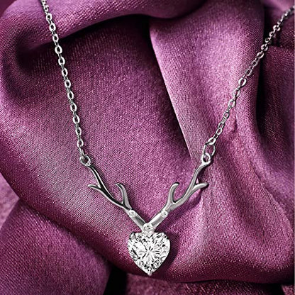 Mahi Deer Heart Shaped Necklace Pendant Chain with Cubic Zirconia Valentine Gift for Women (PS1101845R) : Amazon.in: Jewellery