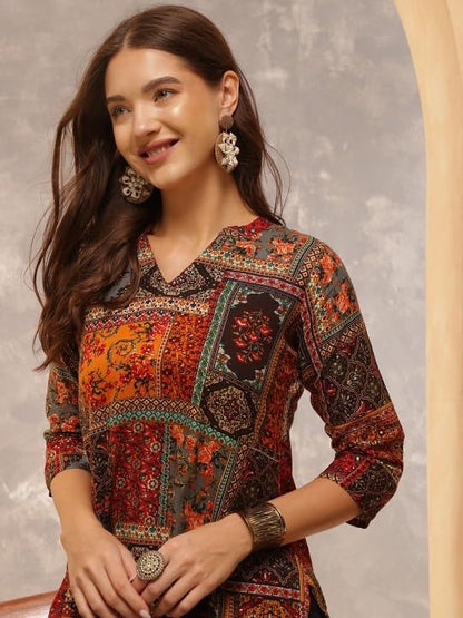 Buy BELLATELA BT Women's Short Kurti in TopsTunic Rayon Cotton Blend | Ladies Ethnic Tunic (in, Alpha, M, Regular, Slim Girls, Kesar-Multicolor) at Amazon.in