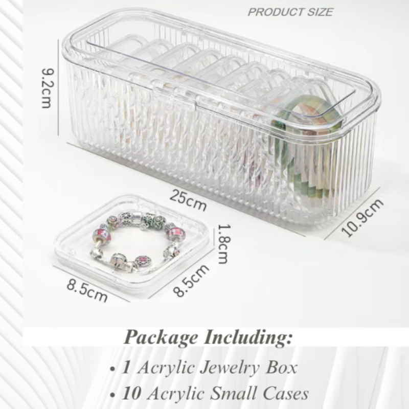 Acrylic Jewelry Organizer Box | Transparent 10-Compartment Storage Case for Earrings, Rings, Necklaces & Nails