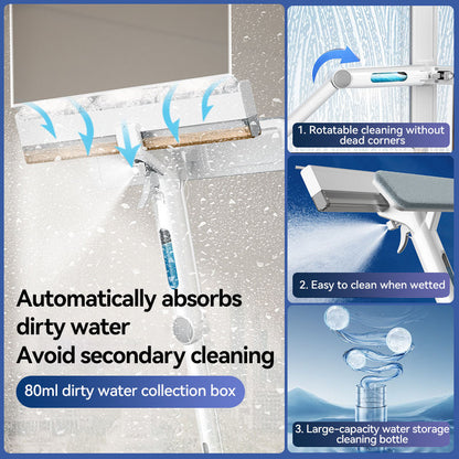 4-in-1 New Double-Sided Household Glass Wiper Squeegee with Water Collector and Retractable Spray Window Cleaner