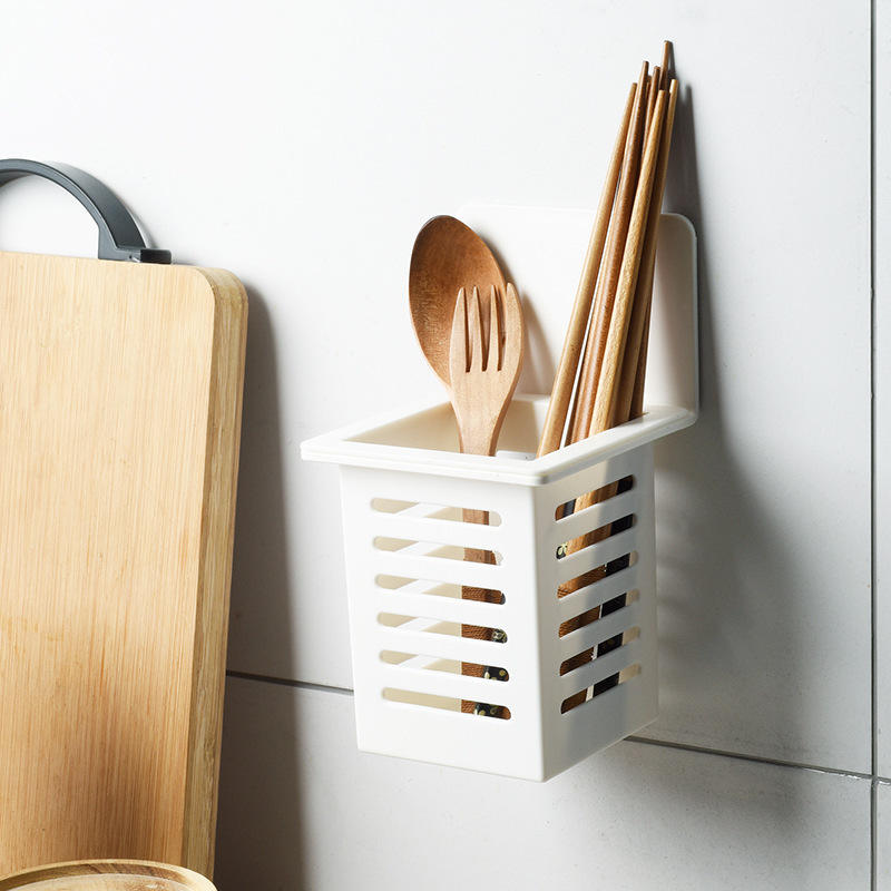 Home Simple Wall-Mounted Single Kitchen Chopstick Holder No-Drill Hollow Design Multi-Functional Chopstick Rack