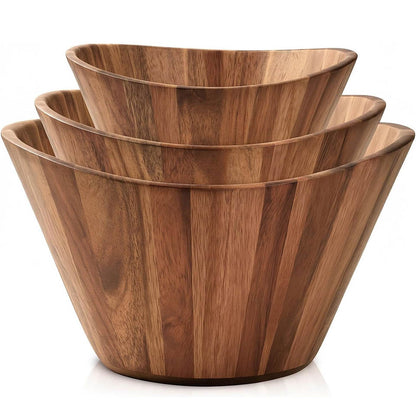 FLYWOD Trending Product 2026 Natural Wooden Salad Bowl Set Large Acacia Wood Bowl Salad Mixing Wooden Bowl