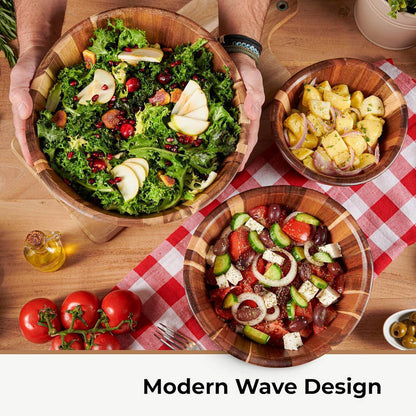 FLYWOD Trending Product 2026 Natural Wooden Salad Bowl Set Large Acacia Wood Bowl Salad Mixing Wooden Bowl