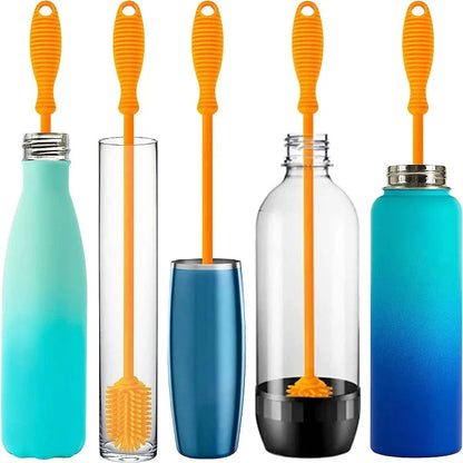 Silicone Bottle Cleaning Brush with Long Handle – Flexible, Non-Scratch Brush for Baby Bottles, Water Bottles, Containers, Vases & Glasses (Random Color-Pack of 1)