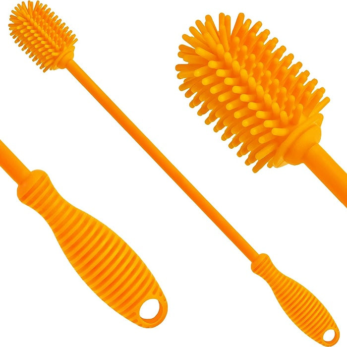 Silicone Bottle Cleaning Brush with Long Handle – Flexible, Non-Scratch Brush for Baby Bottles, Water Bottles, Containers, Vases & Glasses (Random Color-Pack of 1)