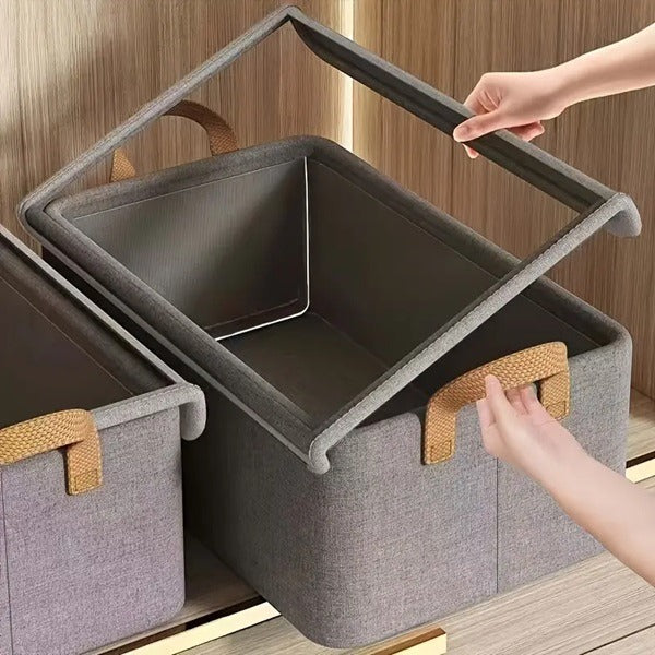 Foldable Storage Organizer Basket with Lid – Transparent Fabric Closet & Wardrobe Storage Box for Clothes (Pack of 1)
