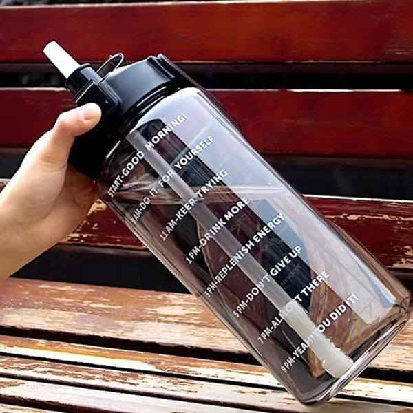 2000ml Transparent Motivational Water Bottle with Time Marker – Leakproof, Lightweight & Durable Plastic Sipper Bottle for Gym, Office & School(Random Color-Pack of 1)