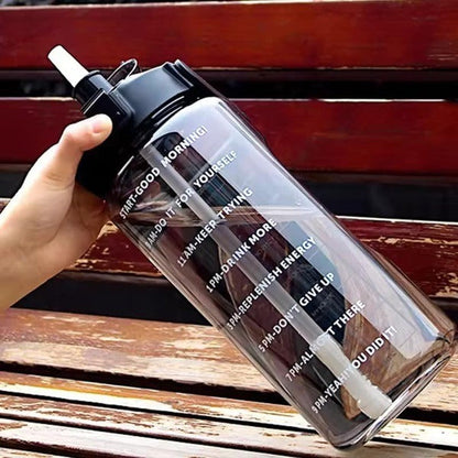 2000ml Transparent Motivational Water Bottle with Time Marker – Leakproof, Lightweight & Durable Plastic Sipper Bottle for Gym, Office & School(Random Color-Pack of 1)