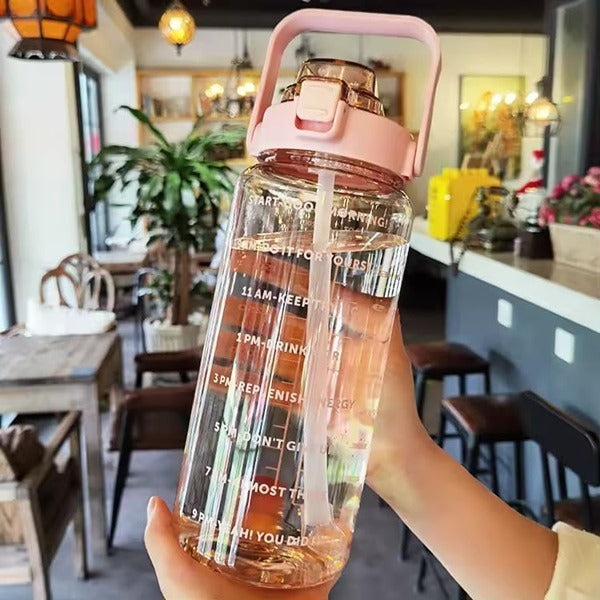 2000ml Transparent Motivational Water Bottle with Time Marker – Leakproof, Lightweight & Durable Plastic Sipper Bottle for Gym, Office & School(Random Color-Pack of 1)
