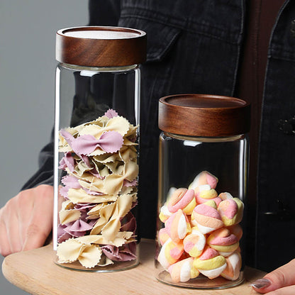 Quality Round Shape Borosilicate Airtight Glass Storage Jar with Screw Wood Lid Glass Jar