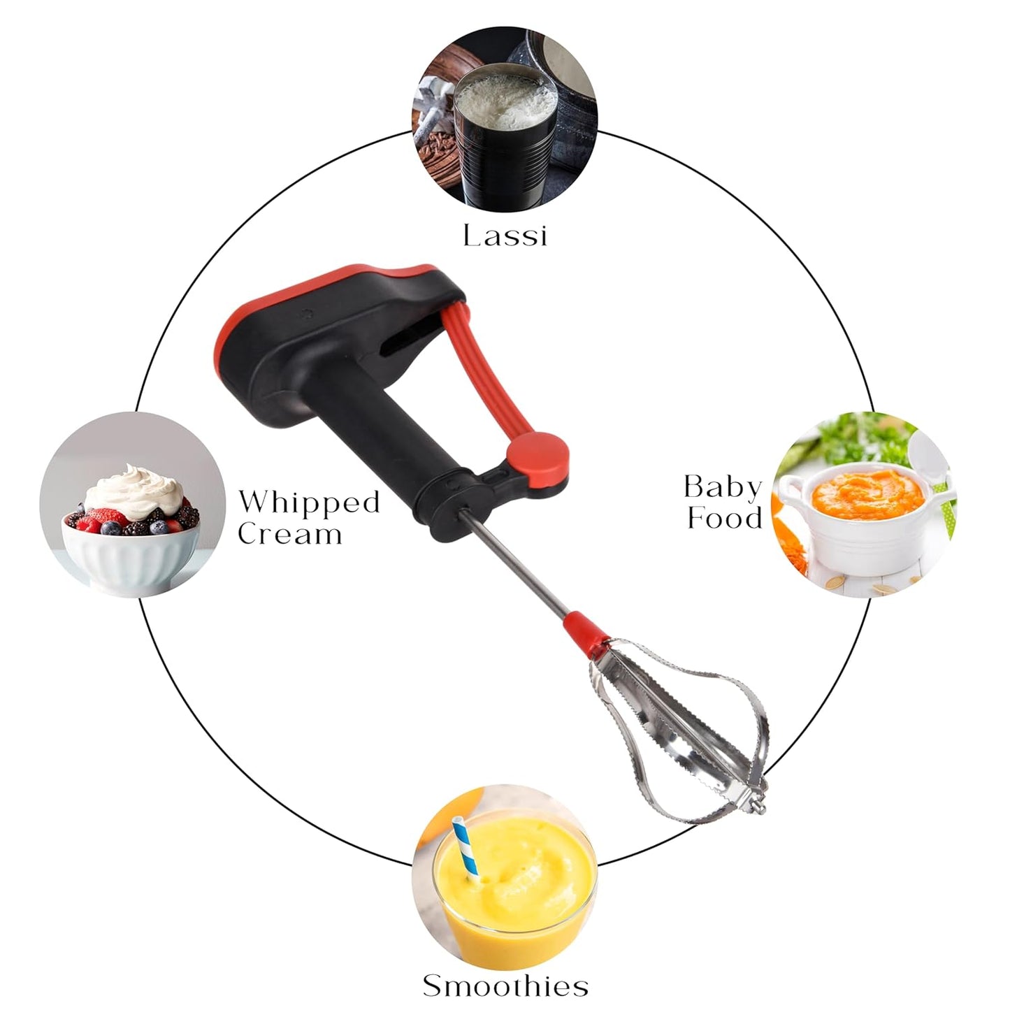 Heavy Gear Power Free Hand Blender | Manual Non-Electric Mixer, Egg Beater & Milkshake Maker for Kitchen (Random Color-Pack of 1)