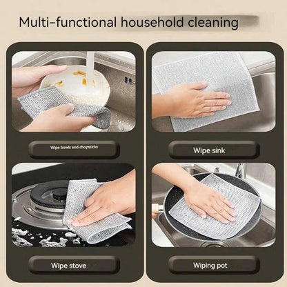 Double Sided Dishwashing Cleaning Cloth (Pack of 5) | Reusable Kitchen Cleaning Wipes | Durable Polyester Scrub Cloth
