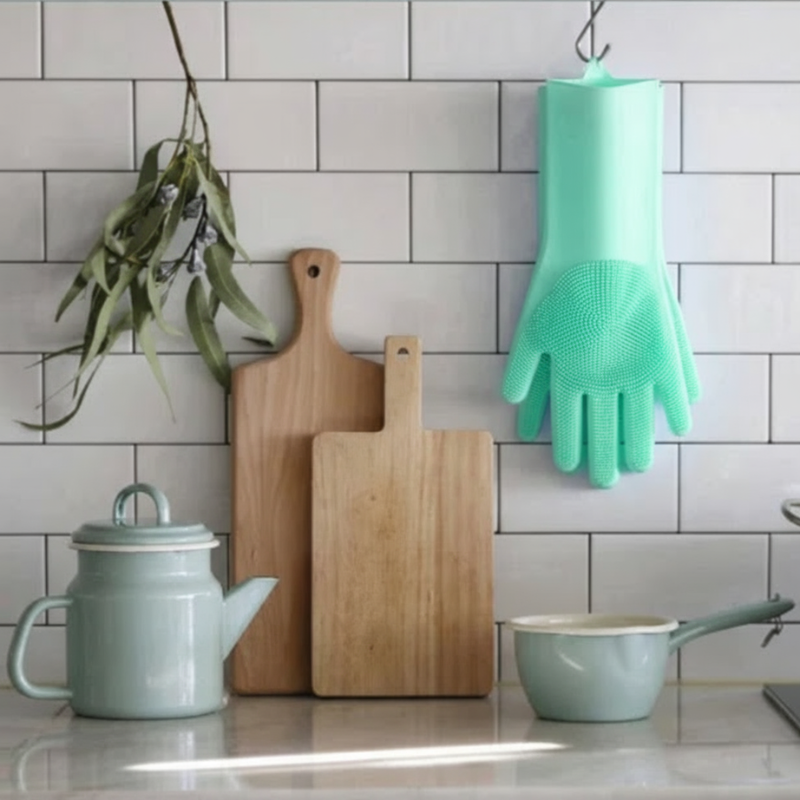 Multipurpose Silicone Scrubbing Hand Gloves for Dishwashing & Cleaning – Heat Resistant, Reusable & Non-Slip (Random Color- Pack of 1 Pair)
