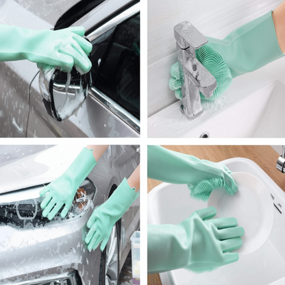 Multipurpose Silicone Scrubbing Hand Gloves for Dishwashing & Cleaning – Heat Resistant, Reusable & Non-Slip (Random Color- Pack of 1 Pair)