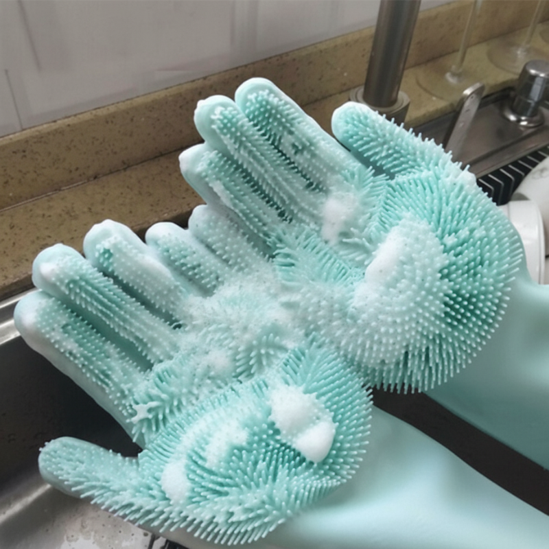 Multipurpose Silicone Scrubbing Hand Gloves for Dishwashing & Cleaning – Heat Resistant, Reusable & Non-Slip (Random Color- Pack of 1 Pair)