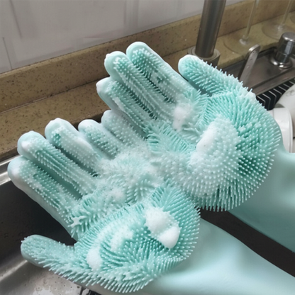 Multipurpose Silicone Scrubbing Hand Gloves for Dishwashing & Cleaning – Heat Resistant, Reusable & Non-Slip (Random Color- Pack of 1 Pair)