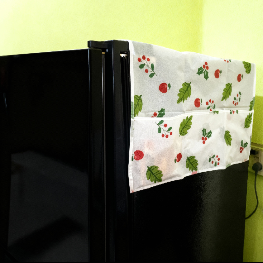 Transparent Waterproof Fridge Cover with Storage Pockets – Dust-Proof Refrigerator Top Cover (Random Print- Pack of 1)