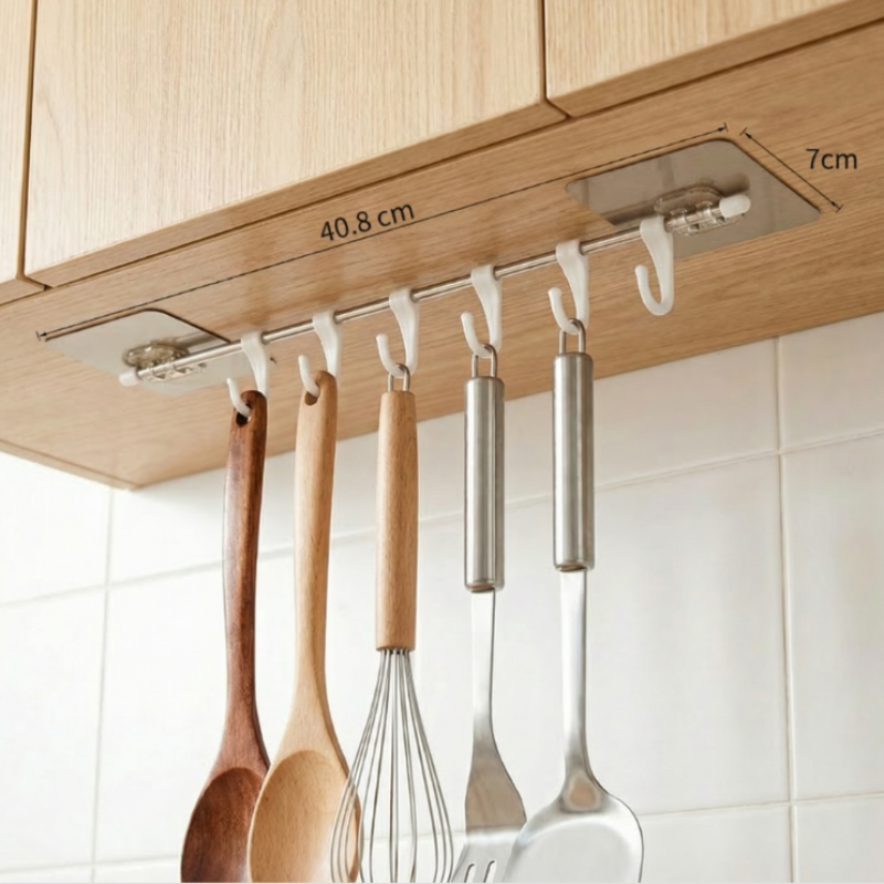 Plastic Magic Sticker Self Adhesive Towel Hanger Hook Rail – Multipurpose Bathroom & Kitchen Wall Hooks for Cups, Utensils & Accessories (Pack of 1)