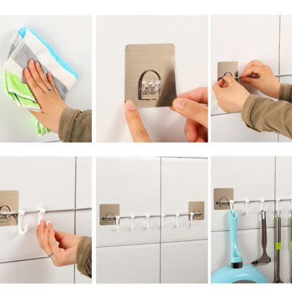 Plastic Magic Sticker Self Adhesive Towel Hanger Hook Rail – Multipurpose Bathroom & Kitchen Wall Hooks for Cups, Utensils & Accessories (Pack of 1)