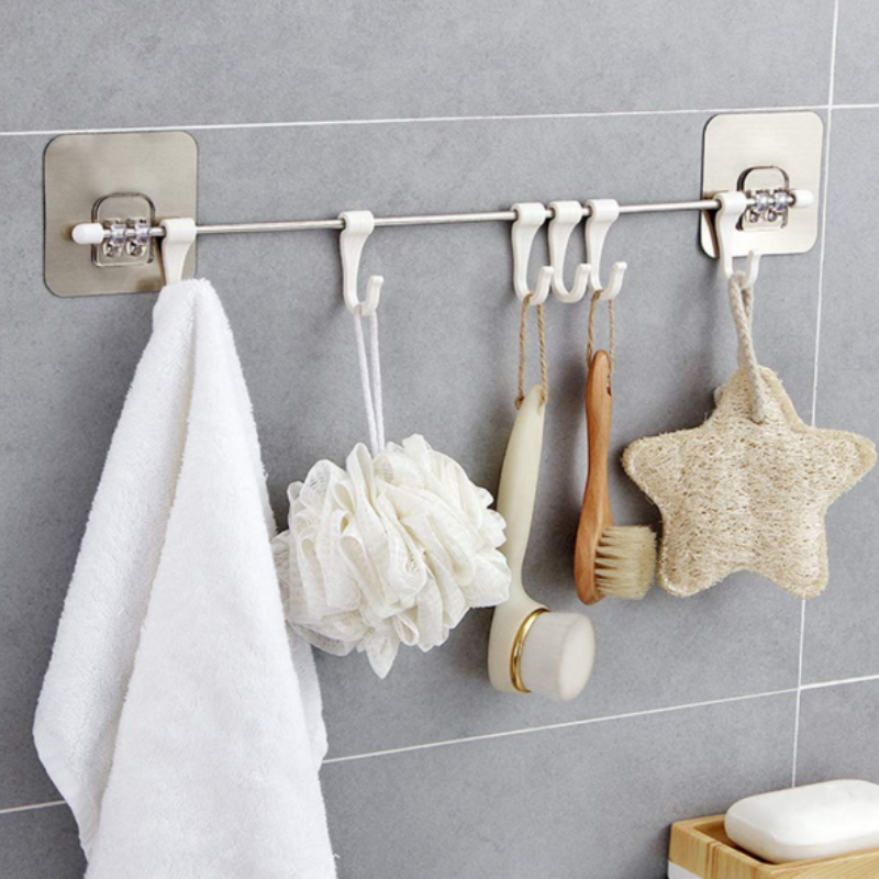 Plastic Magic Sticker Self Adhesive Towel Hanger Hook Rail – Multipurpose Bathroom & Kitchen Wall Hooks for Cups, Utensils & Accessories (Pack of 1)