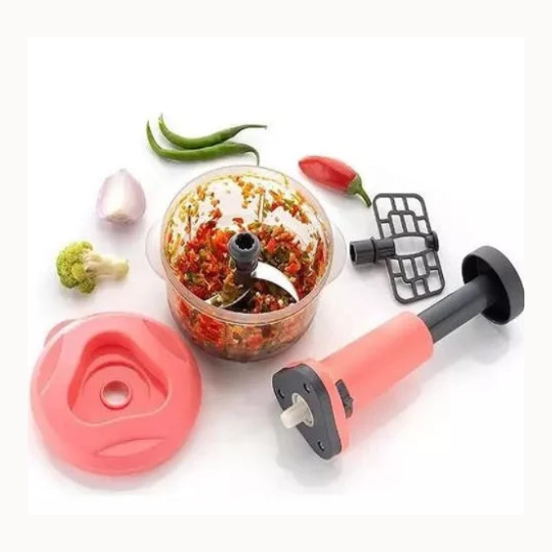 800ml Hand Press Vegetable Chopper with Grinder Mixer – Manual Food Chopper with Steel Blades (Random color-Pack of 1)