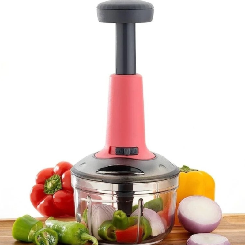 800ml Hand Press Vegetable Chopper with Grinder Mixer – Manual Food Chopper with Steel Blades (Random color-Pack of 1)