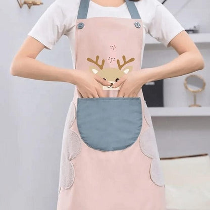 Cute Cartoon Print Kitchen Apron with Front Pocket – Waterproof Cooking Apron (Pack of 1)