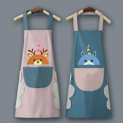 Cute Cartoon Print Kitchen Apron with Front Pocket – Waterproof Cooking Apron (Pack of 1)