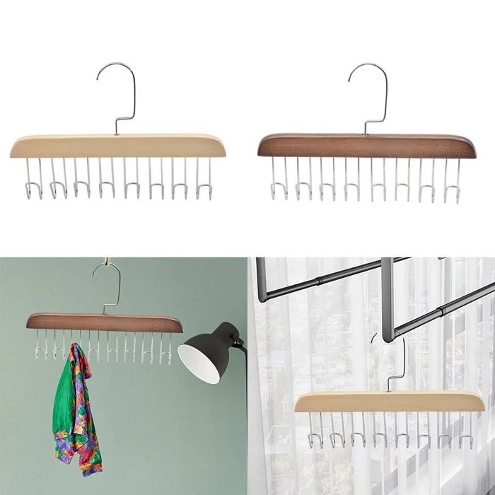 Multi-Use Wooden Hanger with 8 Hooks –Wall Mounted Storage Organizer (Random color-Pack of 1 Pc)