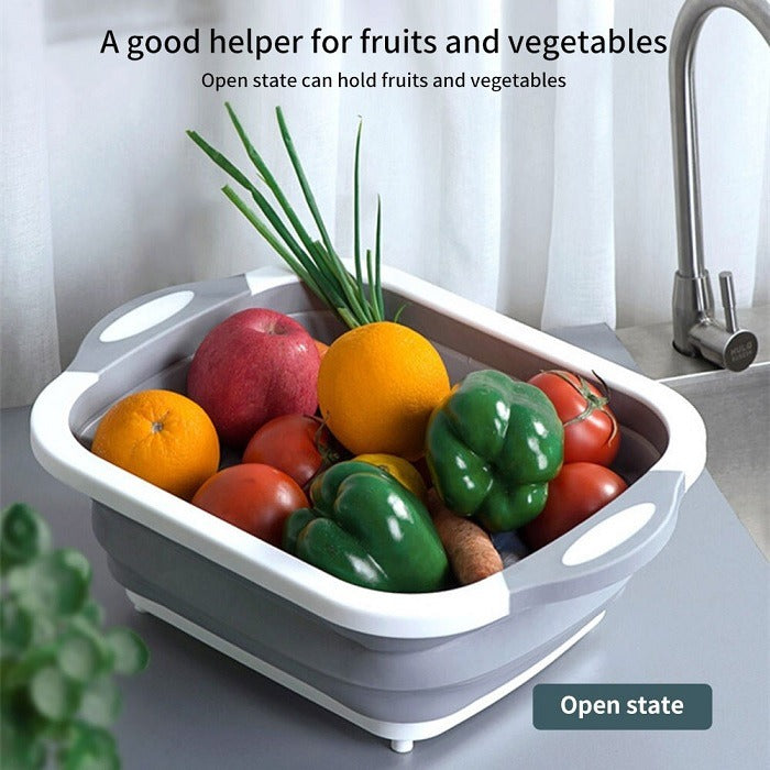 Foldable Plastic Chopping Board – Multipurpose Cutting Board & Vegetable Washing Basket, Space-Saving Kitchen Tool