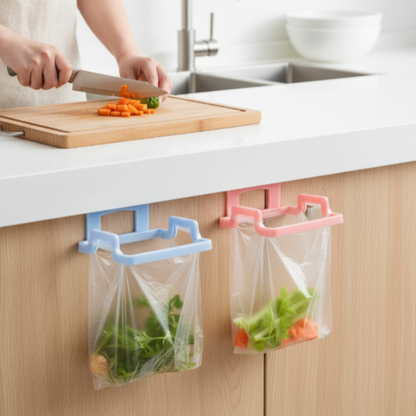 2 Pcs Plastic Garbage Bag & Towel Hanger – Over-Cabinet Holder (Random colors-Hangers Only)