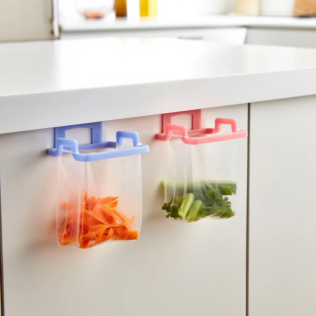 2 Pcs Plastic Garbage Bag & Towel Hanger – Over-Cabinet Holder (Random colors-Hangers Only)