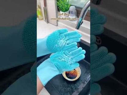 Multipurpose Silicone Scrubbing Hand Gloves for Dishwashing & Cleaning – Heat Resistant, Reusable & Non-Slip (Random Color- Pack of 1 Pair)