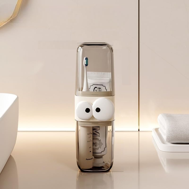 Transparent Toothbrush Case & Mouthwash Cup – Travel-Friendly 2-in-1 Set (1 Pc)