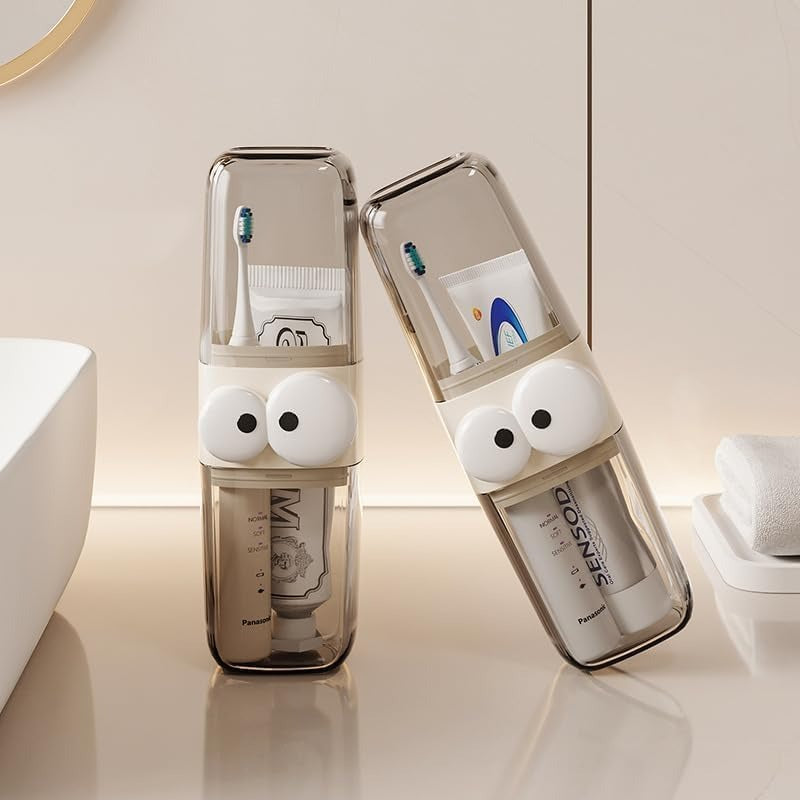 Transparent Toothbrush Case & Mouthwash Cup – Travel-Friendly 2-in-1 Set (1 Pc)