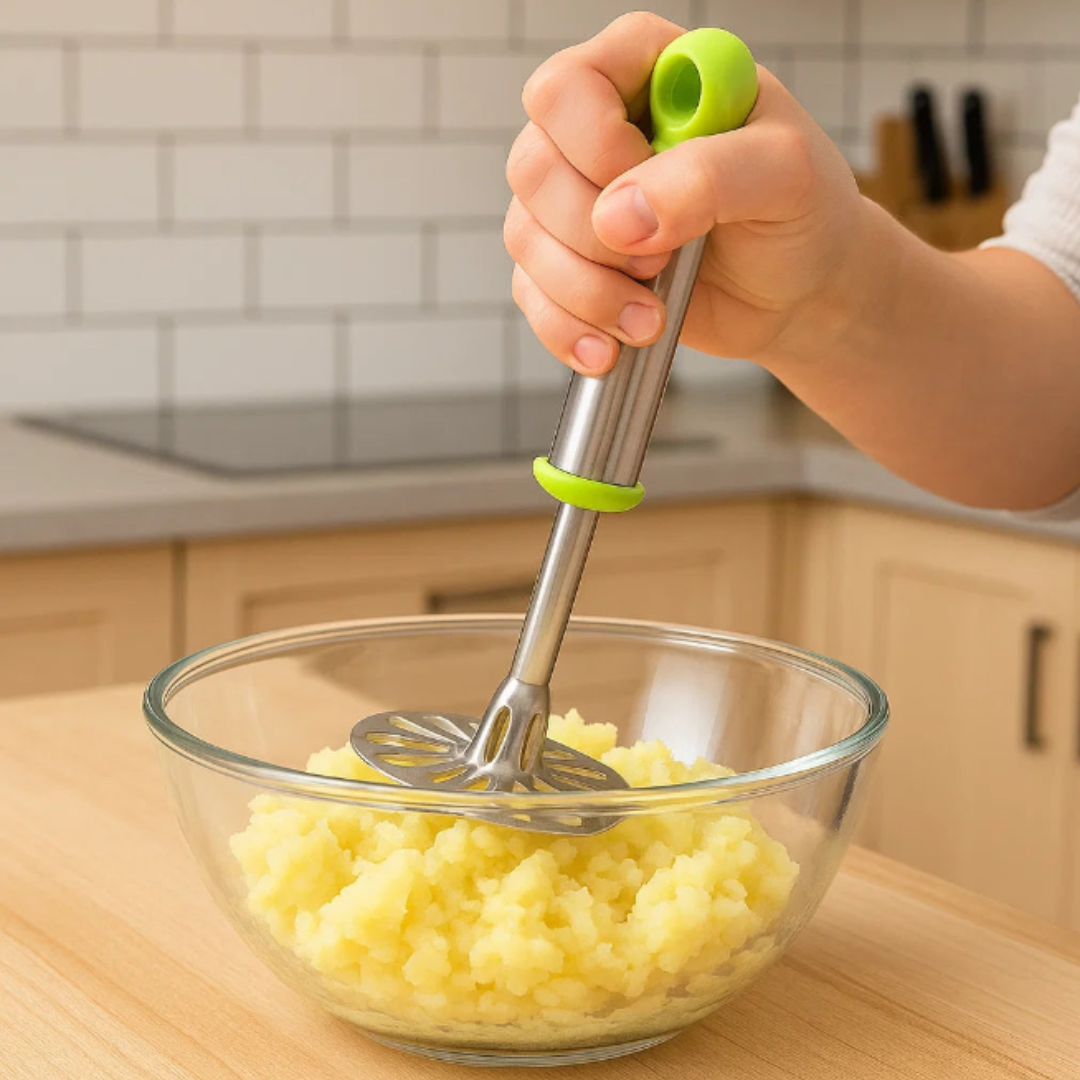 Anjani Stainless Steel Potato & Vegetable Pav Bhaji Masher – Durable Kitchen Tool (Multicolor Handle)