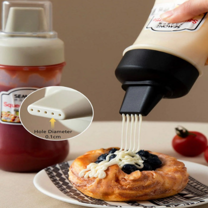 5 Hole Squeeze Sauce Bottle (280 ML) – Portable Plastic Condiment Dispenser with Lid | Buy 1 Get 1 Free(Random color)